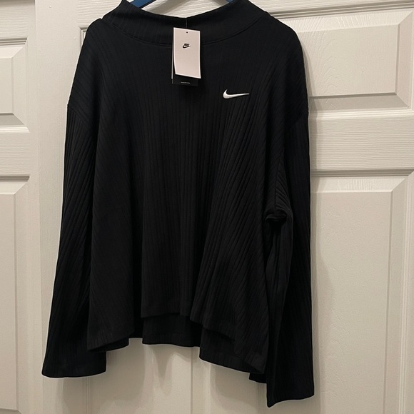 Nike Tops - NWT..Nike Black Ribbed Long-Sleeve Crew with White Swoosh